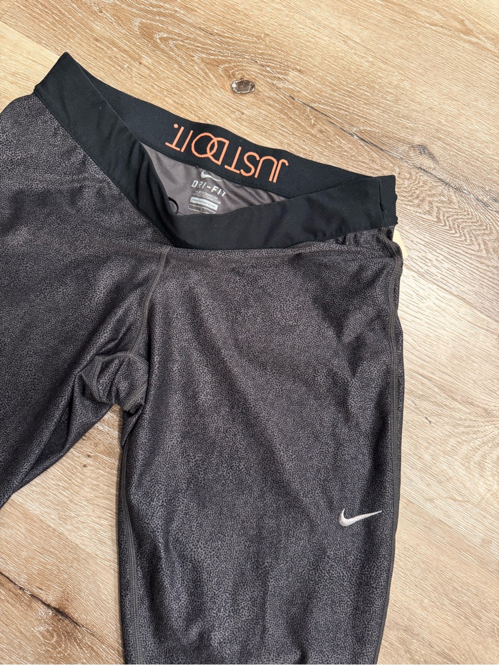 Nike Black Dri-FIT Leggings with Orange 'Just Do It' Waistband